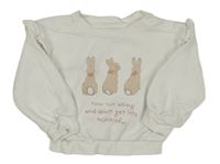 Biela oversize mikina so zajačikmi a volánikmi M&S