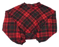Červe-zelená kockovaná crop oversize mikina H&M