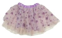 Svetloružová -fialová trblietavá tylovo/saténová sukňa s hviezdičkami PRIMARK