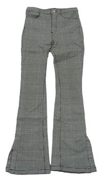 Čierno-bielo-modré kockované vzorované flare nohavice H&M