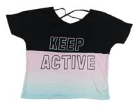 Čierno-světlerůžovo/světlemodré crop tričko s nápismi H&M