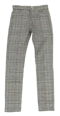 Bielo-čierno-mahagónovoé kockované vzorované skinny high waist nohavice H&M