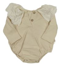 Béžové teplákové body s límečkem s květy a madeirou jenny bébé