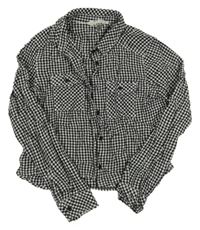 Černo-bílá kostkovaná crop halenka s nápisy H&M