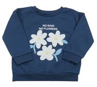 Tmavomodrá mikina s kvietkami a nápismi PRIMARK
