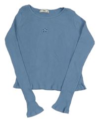 Modré rebrované crop tričko s kvietkovaným prestrihom C&A