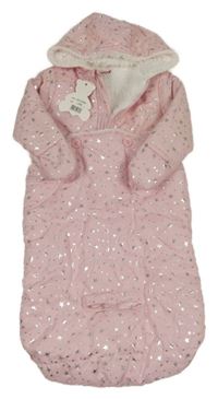 Nové - světlerůžový prošívaný šusťákový zimní fusak s hvězdičkami a kapucí Just too Cute