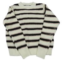 Bílo-černo-starorůžový pruhovaný žebrovaný svetr Vertbaudet