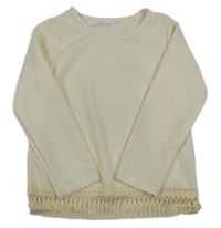 Smetanové žebrované mikinotriko s třásměmi