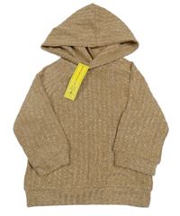 Nové - hnedá melírovaná rebrovaná úpletová mikina s kapucňou SHEIN