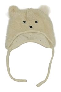Smetanová huňatá zavazovací čepice - medvídek H&M
