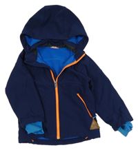 Tmavomodro-modrá softshellová bunda s nášivkou a odepínací kapucí H&M