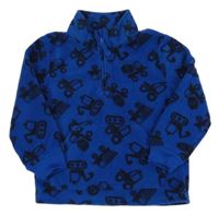 Cobaltovoě modrá fleecová mikina so stavebními stroji a vreckom George