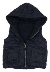 Tmavomodrá prešívaná šušťáková zateplená vesta s kapucňou George