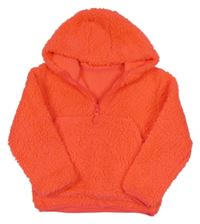 Kriklavoě korálová huňatá mikina s vreckom a kapucňou St. Bernard