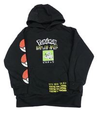 Čierna mikina s pokémony a vreckom a kapucňou