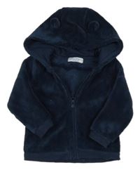 Tmavomodrá plyšová bunda s kapucňou s uškami