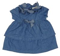 Modré ľahké rifľové šaty s mašlou a golierikom EMC