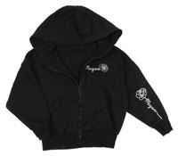 Čierna prepínaci mikina s nápisom a růží a kapucňou George