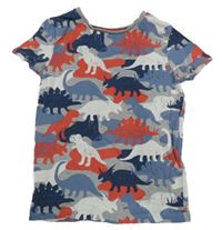 Šedo-modro-červené army melírované pyžamové tričko s dinosaury M&S