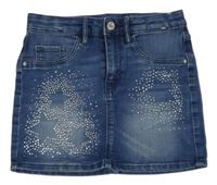 Tmavomodrá rifľová sukňa s hviezdičkami a kamienkami H&M