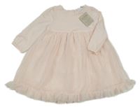 Nové - světlerůžové šaty s tylem s volánky a mašličkou the little white company