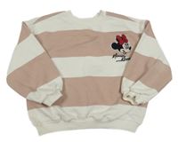 Bílo-starorůžová pruhovaná oversize mikina s Minnie ZARA