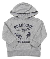 Sivá melírovaná mikina s kostrami dinosaurů a nápismi a kapucňou C&A