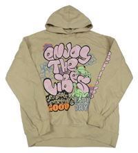 Béžová mikina s graffiti nápisy a žabičkou a kapucí H&M