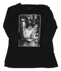Čierne tričko s dívkou a nápismi Pepperts!