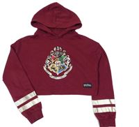 Vínová crop mikina s erbem - Harry Potter a zlatými pruhmi a kapucňou C&A