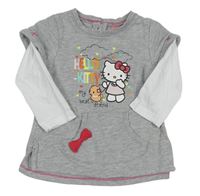 Sivo-biela teplákovo/bavlněná šatová tunika s Hello Kitty C&A