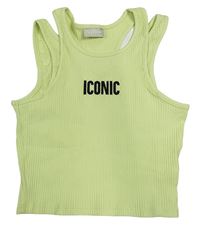Zelenkavý rebrovaný crop top s nápisom Matalan