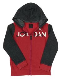 Tmavočerveno-antracitová propínací mikina s logem a kapucí Air Jordan