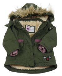 Khaki šusťáková zimní parka s kapucí s kožešinou Pocopiano