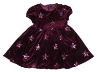 Vínové zamatové šaty s hvězdami z flitrů