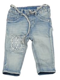 Světlemodré skinny rifle s krajkou a páskem H&M