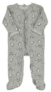 Sivý melírovaný teplákový overal s tučňáky Topomini