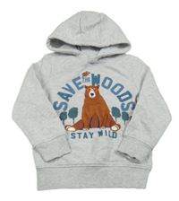 Světlešedá melírovaná mikina s medvědem a kapucí C&A