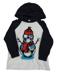 Bílo-tmavomodré triko s fotbalovými míči a kapucí Next