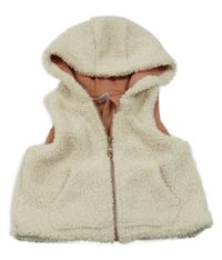 Béžová huňatá podšitá vesta s kapucňou Tu