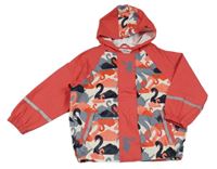 Červeno-farebná nepromokavá bunda s labuťami  a kapucňou Lupilu