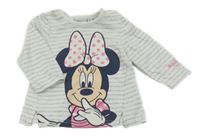 Bílo-šedé pruhované triko s Minnie Disney
