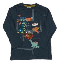 Tmavomodré triko s dinosaury a překlápěcími flitry Nutmeg