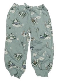 Světlezelené tepláky se stromky a zvířaty H&M