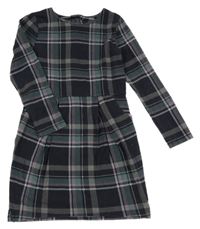 Tmavomodro-ružovo-zelené kockované šaty