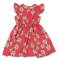 Jahodové kvetované ľahké šaty