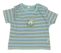 Bielo-modro-zelené pruhované tričko so slonom