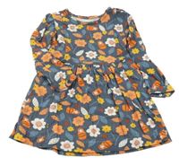 Tmavomodré kvetované ľahké šaty s matrjoškami Vertbaudet