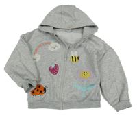 Sivá melírovaná prepínaci mikina s obrázkami a kapucňou Tu